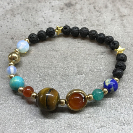 Gold Solar System lava bead aromatherapy bracelet | Freya Natural Therapy