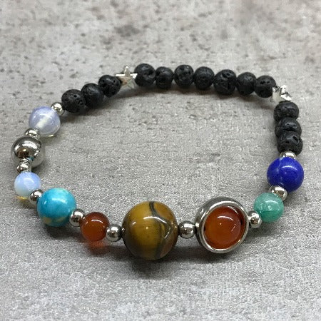 silver solar system Lava bead bracelet